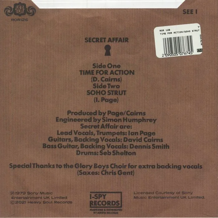Back cover — SECRET AFFAIR — Time For Action