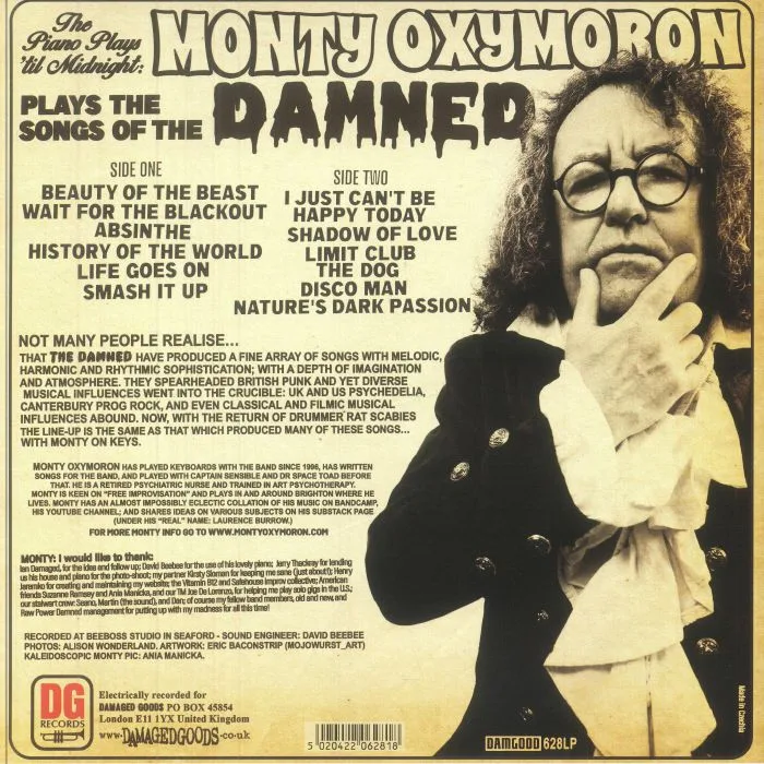 Обратная сторона обложки — MONTY OXYMORON — The Piano Plays 'Til Midnight: Monty Oxymoron Plays The Songs Of The Damned