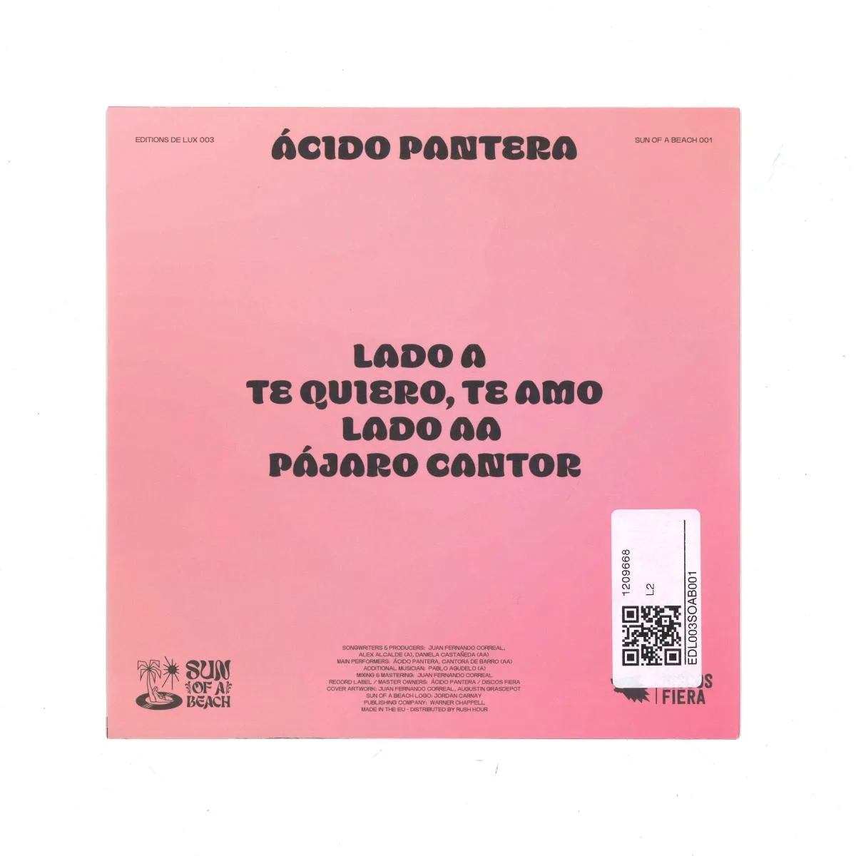 Обратная сторона обложки — ÁCIDO PANTERA — S/T