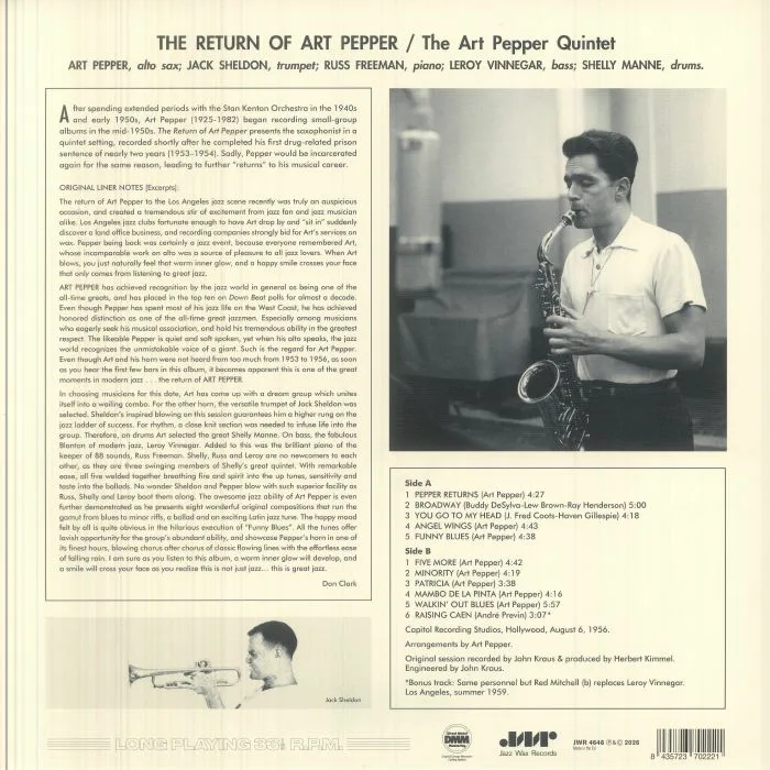 Обратная сторона обложки — Art PEPPER — The Return Of Art Pepper