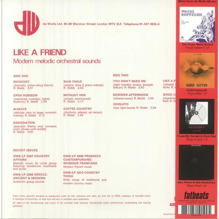Back cover — Roger WEBB — Like A Friend