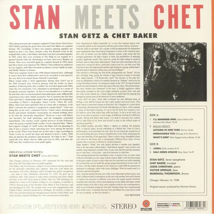Back cover — Stan GETZ / CHET BAKER — Stan Meets Chet