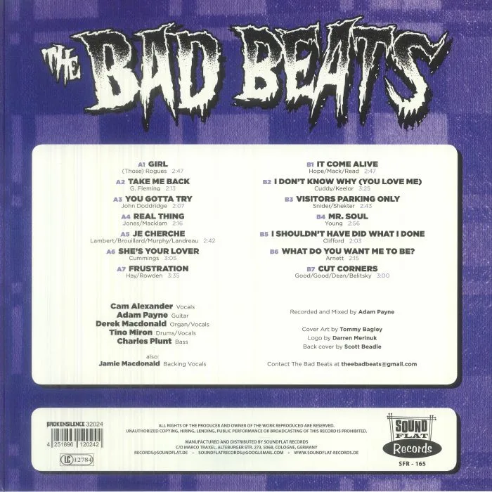 Back cover — The BAD BEATS — Shiver & Shake: 14 Canadian Cold Cuts