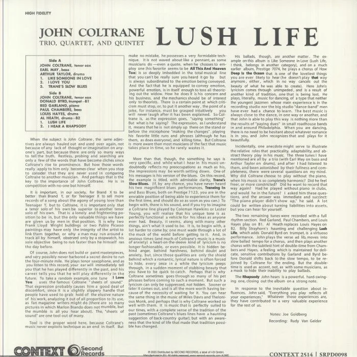 Back cover — John COLTRANE — Lush Life (reissue)