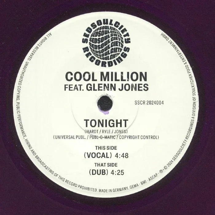 Лицевая сторона обложки — COOL MILLION feat GLENN JONES — Tonight (reissue)