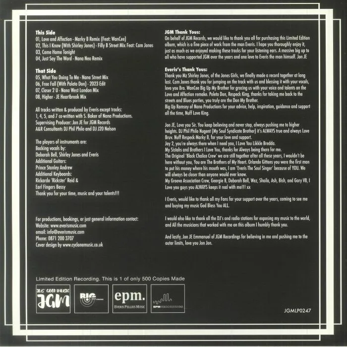 Back cover — EVERIS — Songs In The Key Of E (B-STOCK)