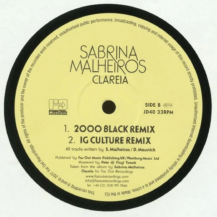 Back cover — Sabrina MALHEIROS — Clareia (remixes)