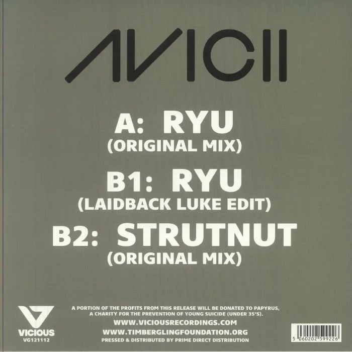 Обратная сторона обложки — AVICII — Ryu (Record Store Day RSD 2025)