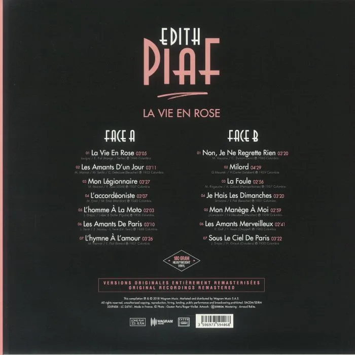 Обратная сторона обложки — Edith PIAF — La Vie En Rose