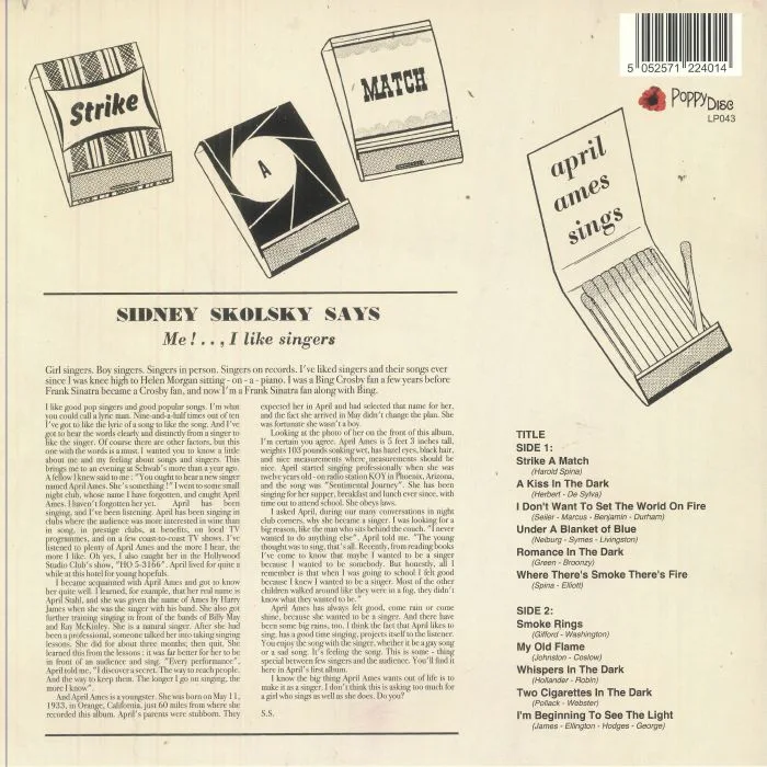 Back cover — April AMES — April Ames Sings Strike A Match