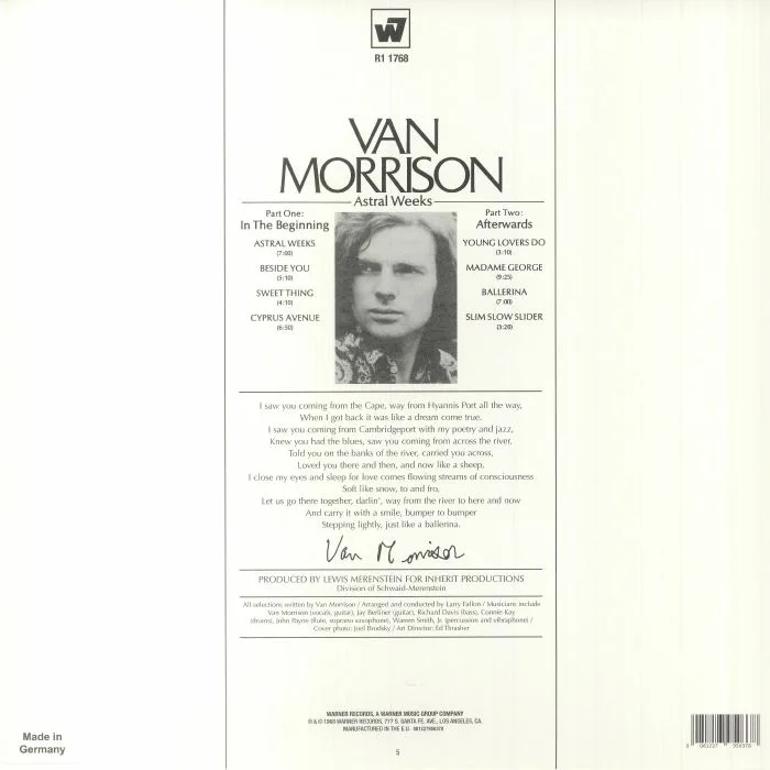 Обратная сторона обложки — Van MORRISON — Astral Weeks