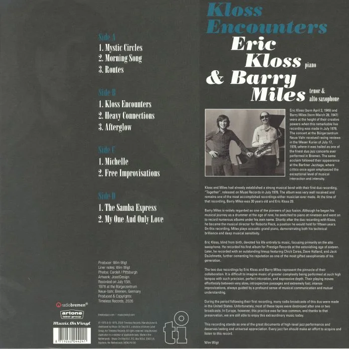Обратная сторона обложки — Eric KLOSS / BARRY MILES — Kloss Encounters: Live Bremen 1978