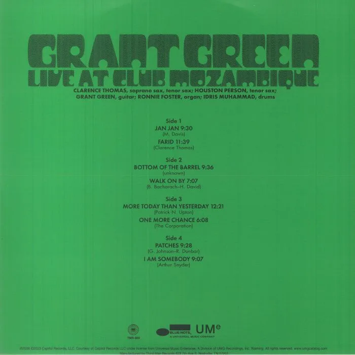 Back cover — Grant GREEN — Live At Club Mozambique (reissue)