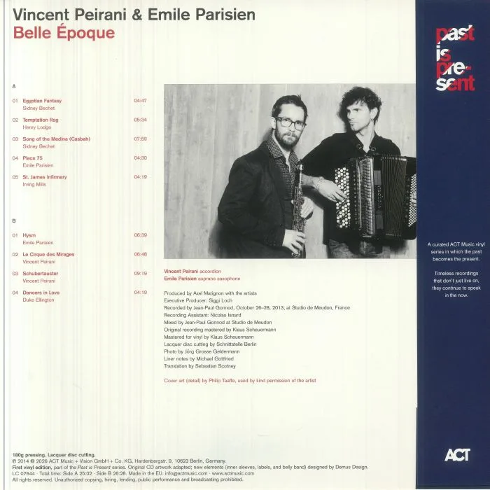 Обратная сторона обложки — Vincent PEIRANI / EMILE PARISIEN — Belle Epoque (Collector's Edition)