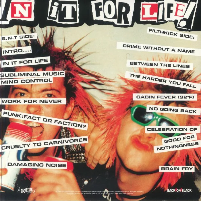 Back cover — EXTREME NOISE TERROR / FILTKICK — In It For Life (reissue)