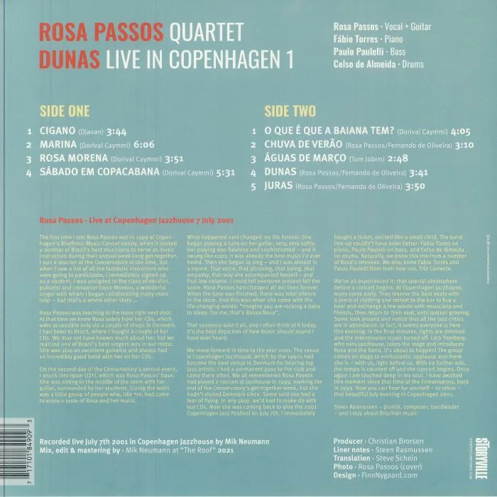 Обратная сторона обложки — ROSA PASSOS QUARTET — Dunas: Live In Copenhagen