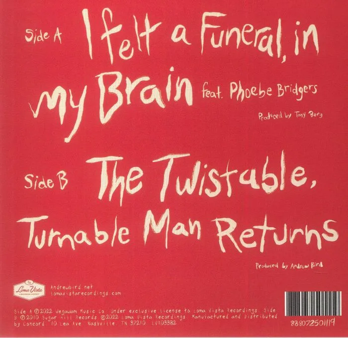 Back cover — Andrew BIRD feat PHOEBE BRIDGES — I Felt A Funeral In My Brain