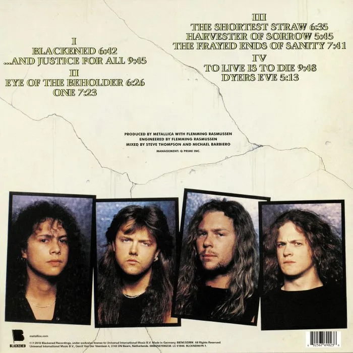 Обратная сторона обложки — METALLICA — And Justice For All (remastered)