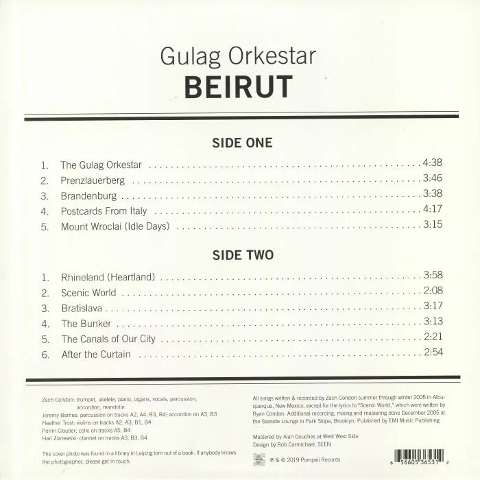 Back cover — BEIRUT — Gulag Orkestar (reissue)
