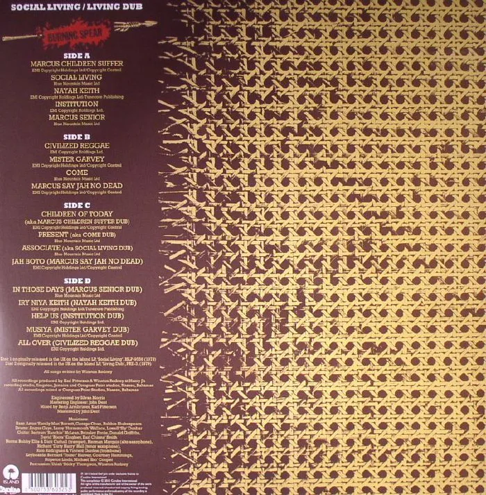 Back cover — BURNING SPEAR — Social Living (aka Marcus Children) / Living Dub