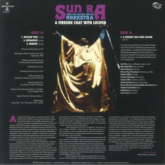 Обратная сторона обложки — SUN RA & HIS OUTER SPACE ARKESTRA — A Fireside Chat With Lucifer