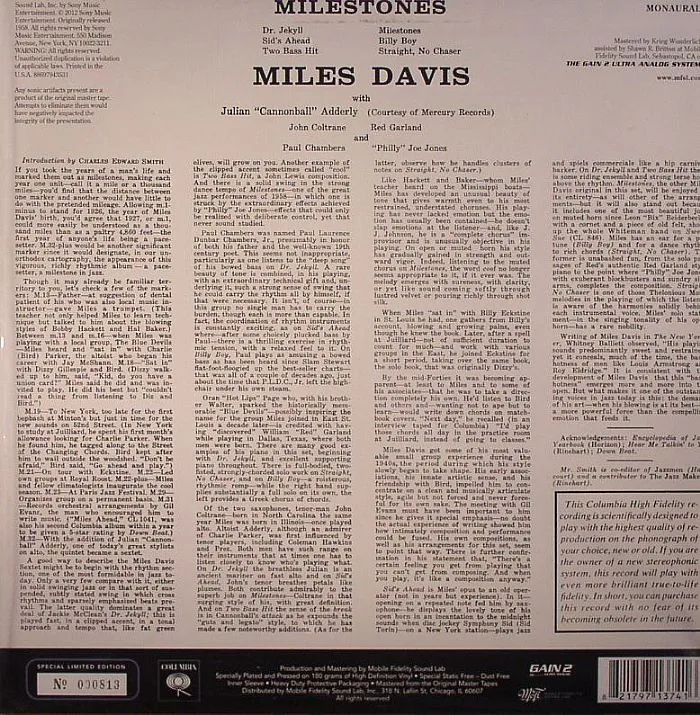 Обратная сторона обложки — Miles DAVIS — Milestones (mono)