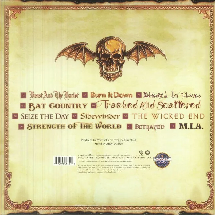 Back cover — AVENGED SEVENFOLD — City Of Evil (reissue)