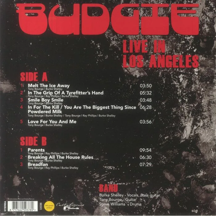 Back cover — BUDGIE — Live In Los Angeles