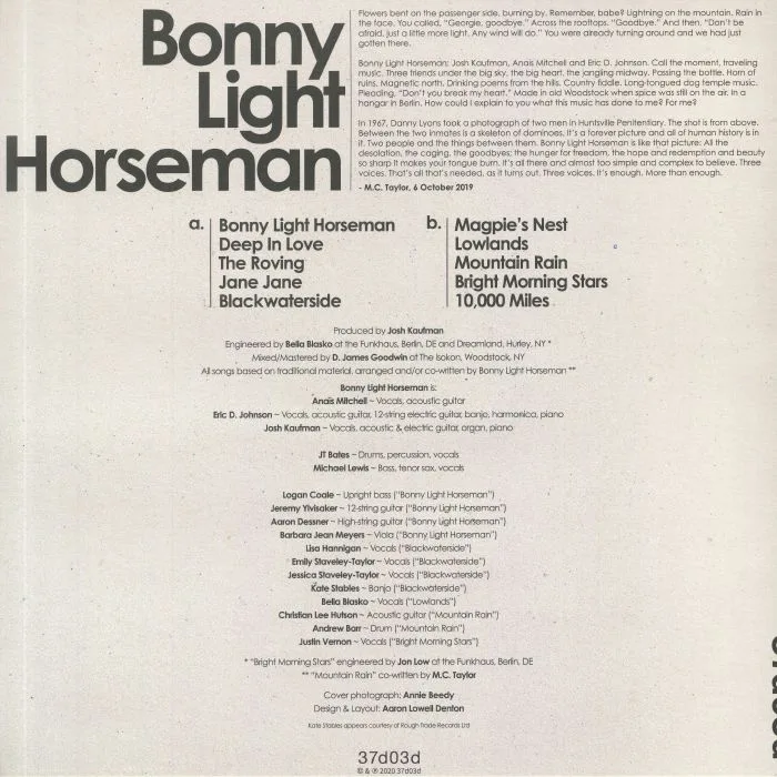 Обратная сторона обложки — BONNY LIGHT HORSEMAN — Bonny Light Horseman