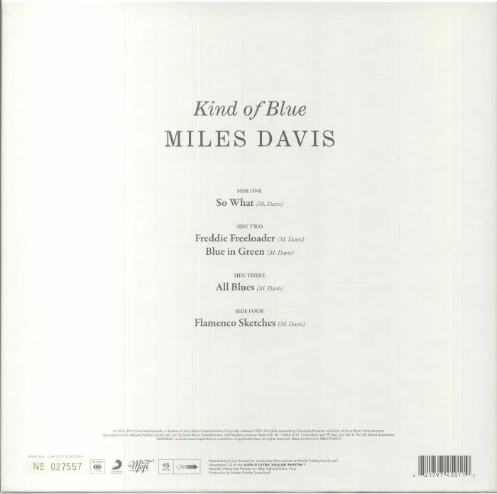 Back cover — Miles DAVIS — Kind Of Blue