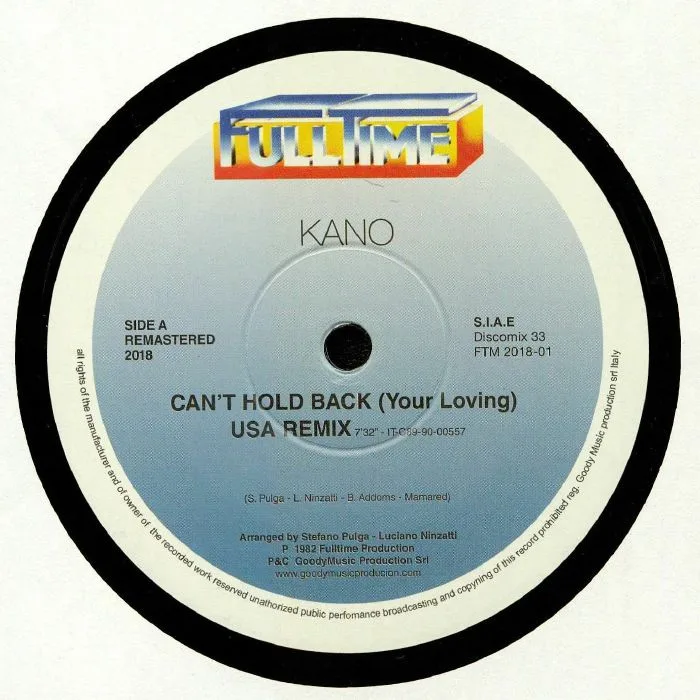 Лицевая сторона обложки — KANO / JIMMY ROSS — Can't Hold Back (Your Loving) (reissue)