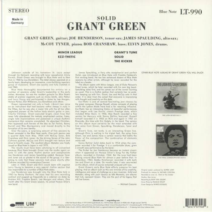 Обратная сторона обложки — Grant GREEN — Solid (Classic Vinyl Series)