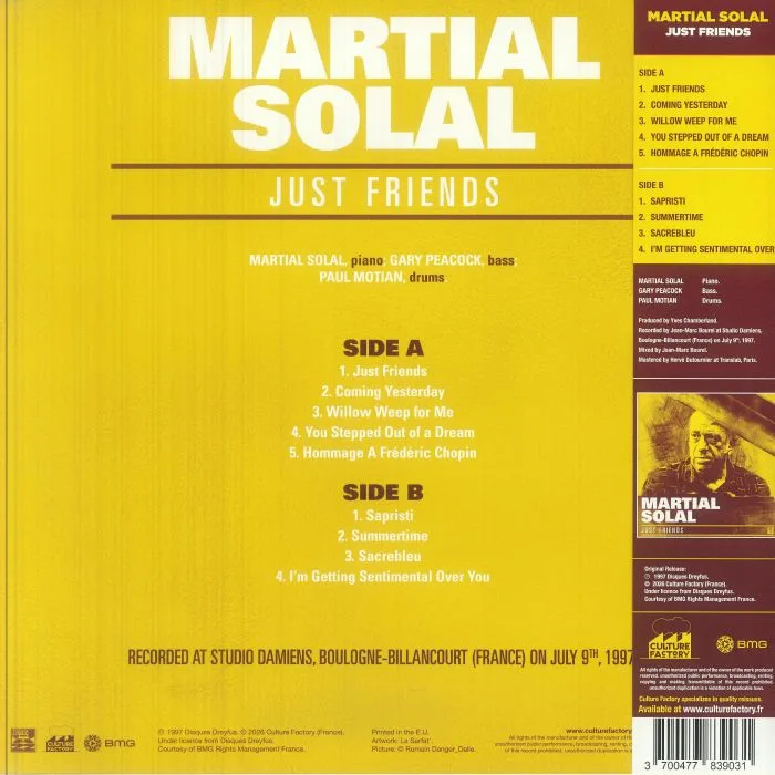 Обратная сторона обложки — MARTIAL SOLAL — Just Friends