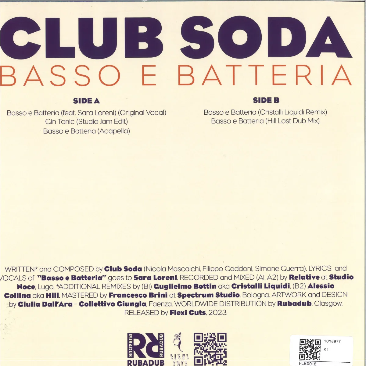 Обратная сторона обложки — Club Soda — Basso e Batteria