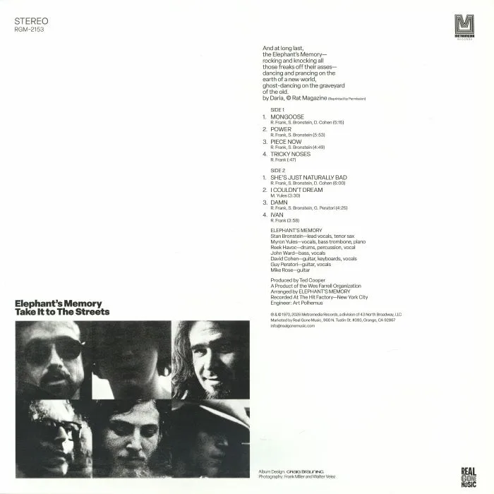 Обратная сторона обложки — ELEPHANT'S MEMORY — Take It To The Streets (remastered)