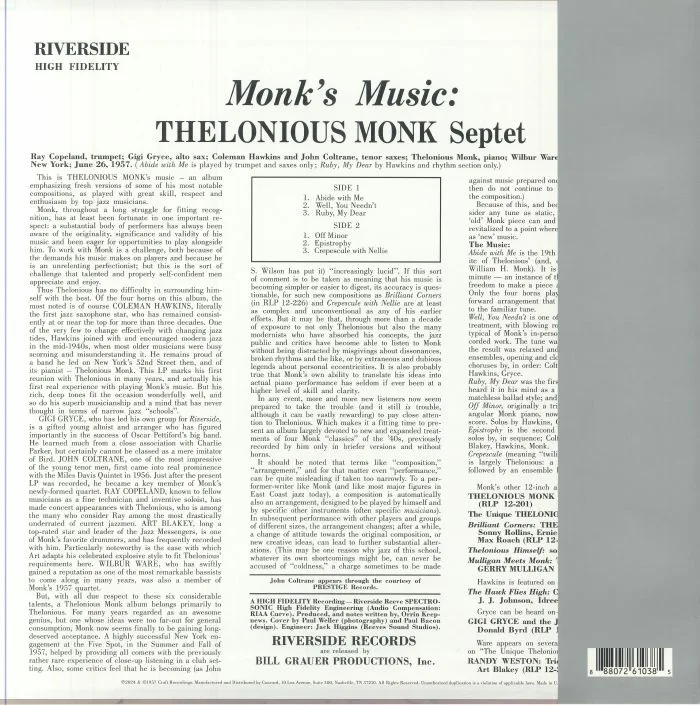 Back cover — Thelonious MONK — Monk's Music (reissue)