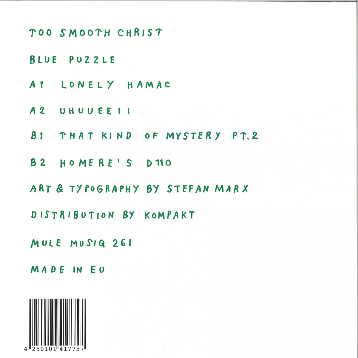Back cover — Too Smooth Christ — Blue Puzzle