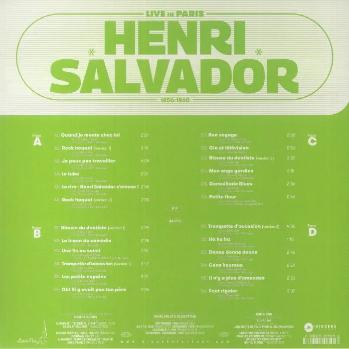 Обратная сторона обложки — Henri SALVADOR — Live In Paris (remastered)