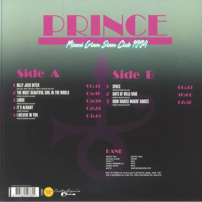 Обратная сторона обложки — PRINCE — Miami Glam Slam Club 1994: Live Radio Broadcast