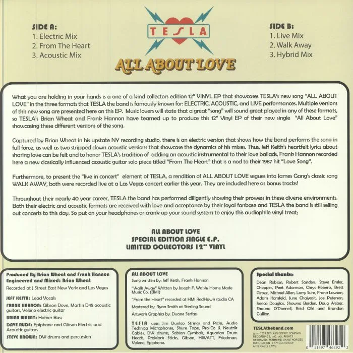 Back cover — TESLA — All About Love