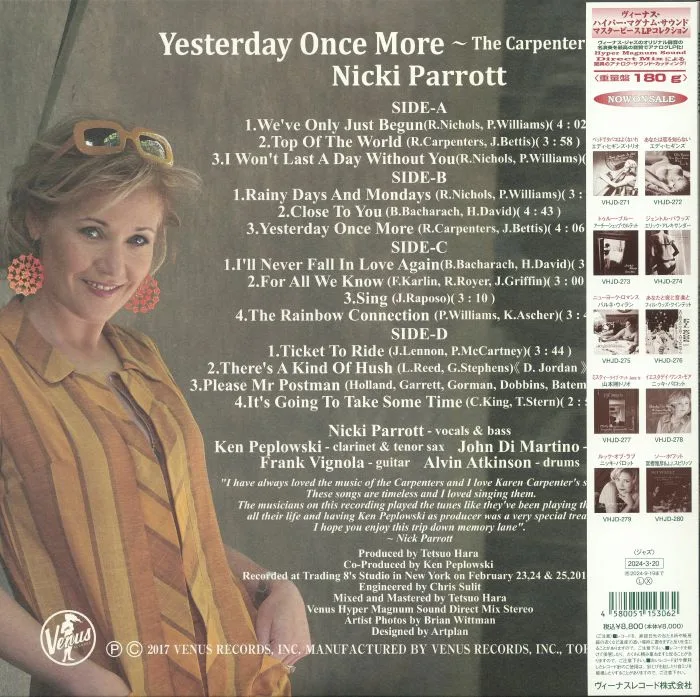 Обратная сторона обложки — Nicki PARROTT — Yesterday Once More: The Carpenters Song Book (reissue)