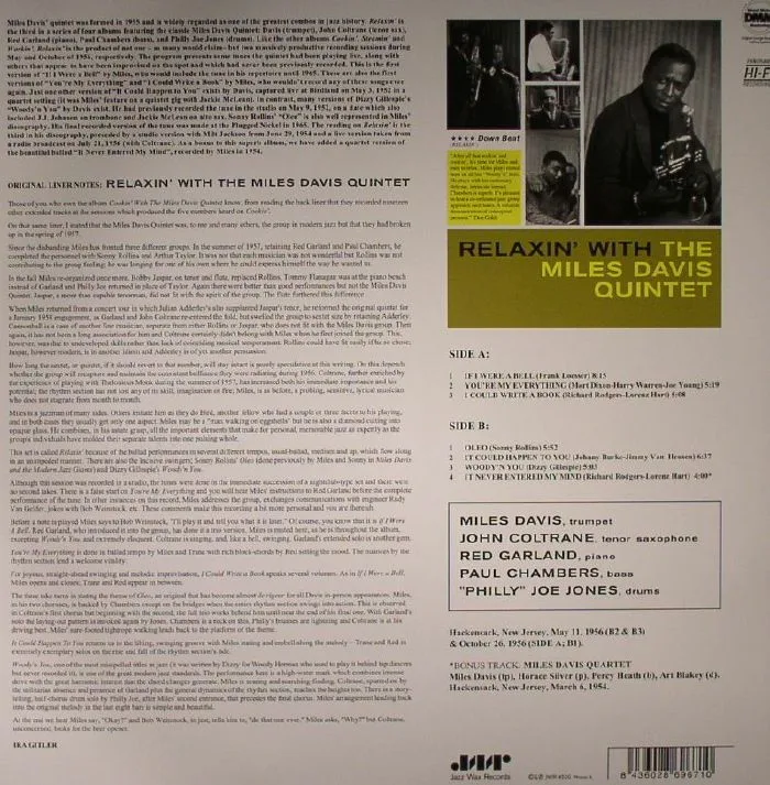 Обратная сторона обложки — MILES DAVIS QUINTET — Relaxin With The Miles Davis Quintet