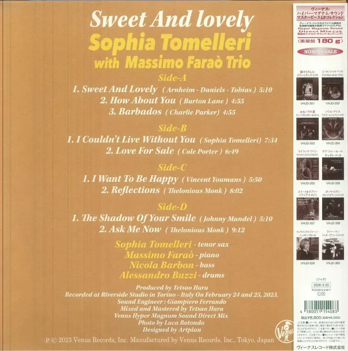 Обратная сторона обложки — Sophia TOMELLERI with MASSIMO FARAO QUARTET — Sweet & Lovely (reissue)