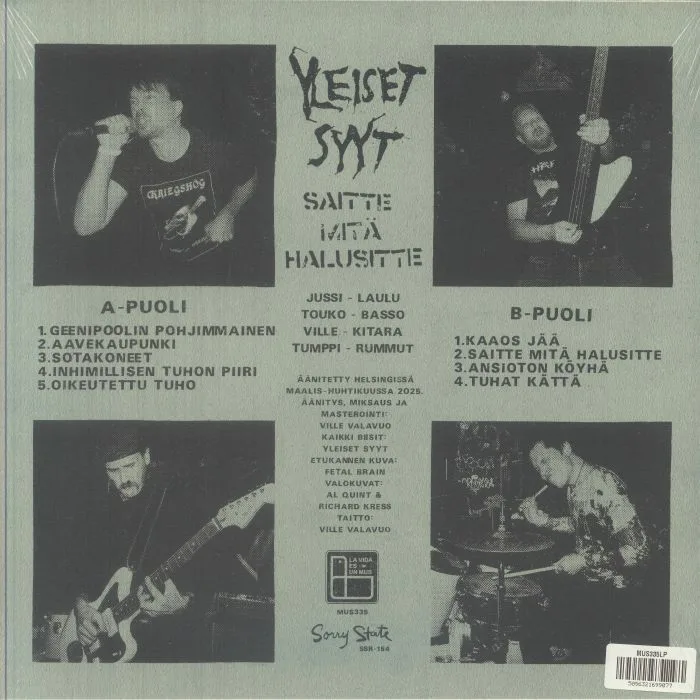 Обратная сторона обложки — YLEISET SYYT — Saitte Mita Halusitte