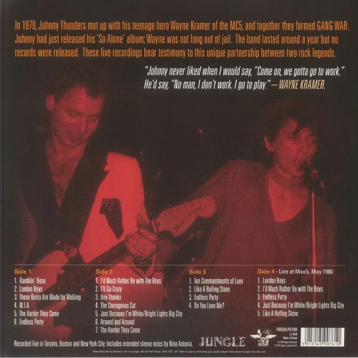Обратная сторона обложки — Johnny THUNDERS / WAYNE KRAMER — Gang War (Record Store Day Black Friday RSD 2025)