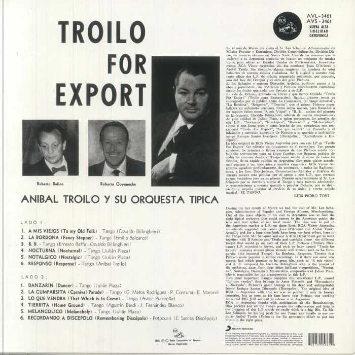 Обратная сторона обложки — Anibal TROILO — For Export (reissue)