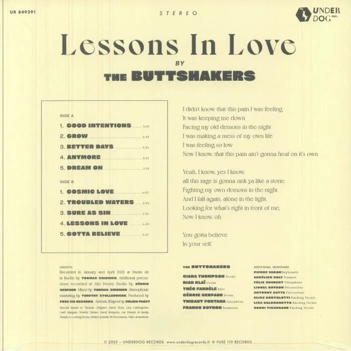 Обратная сторона обложки — The BUTTSHAKERS — Lessons In Love
