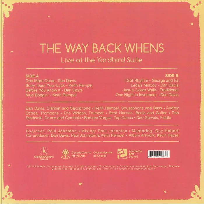 Back cover — The WAY BACK WHENS — Live At The Yardbird Suite