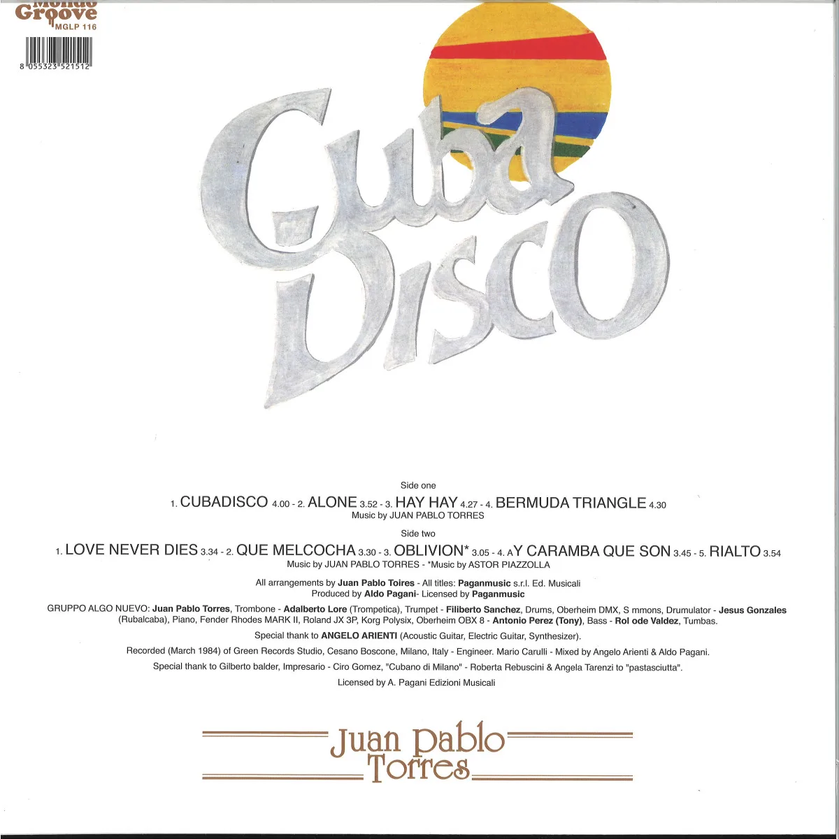 Обратная сторона обложки — Juan Pablo Torres — CUBA DISCO LP