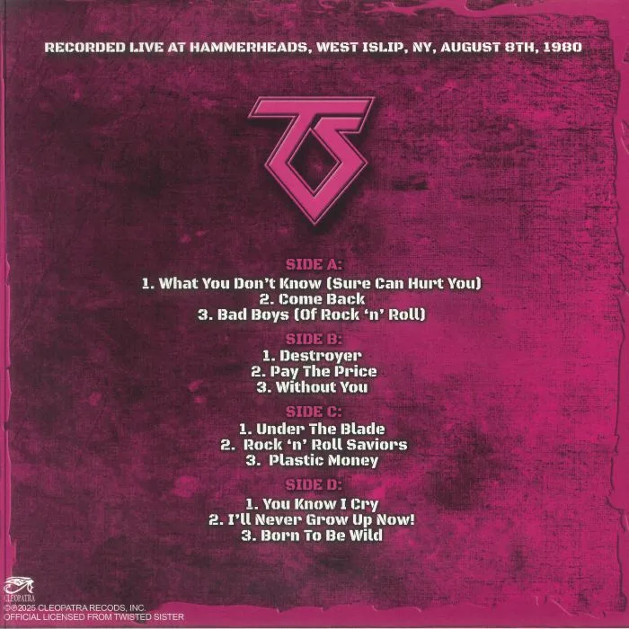 Back cover — TWISTED SISTER — Hammerheads 1980